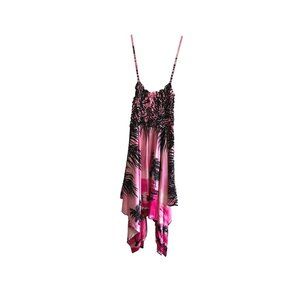 One Size Pink and Black Palm Tree Lightweight Summer Dress